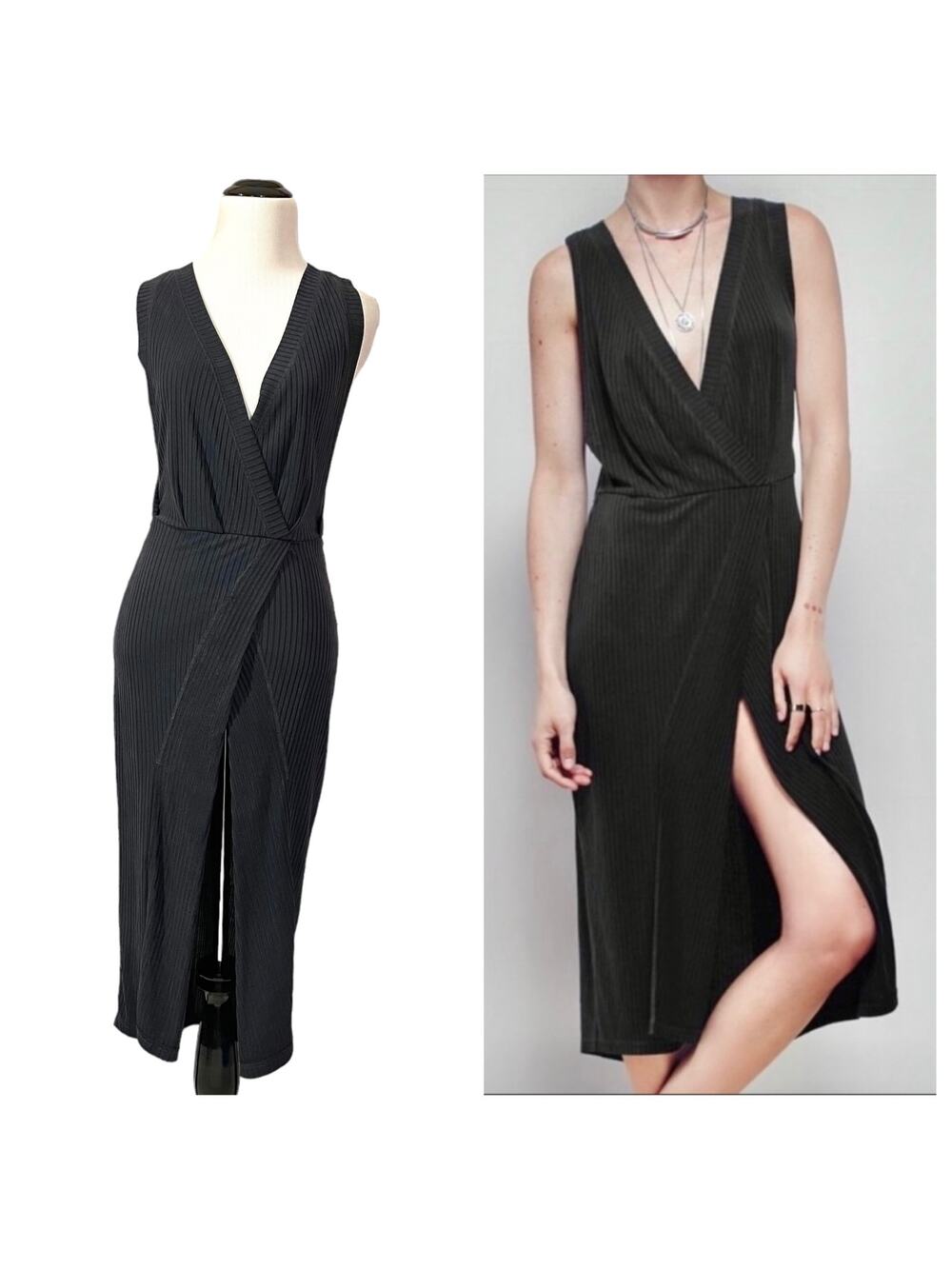 Free People Rising Sun Ribbed Midi Dress - Black - XS